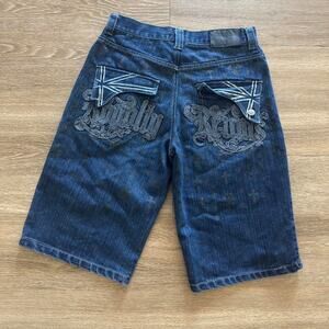 Vintage y2k raw blue baggy‎ denim shorts